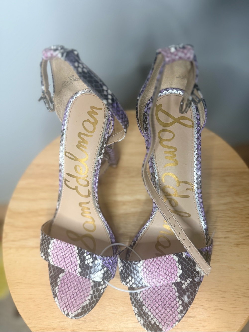 Sam Edelman Pink and Purple Snakeskin Block Heel Sandals